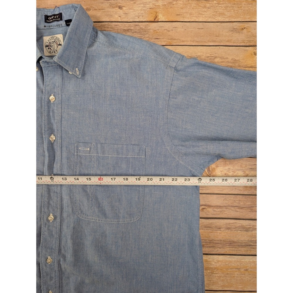 Vintage 90s GANT Salty Dog Chambray Shirt Mens L Blue Button Down Preppy - Picture 4 of 6